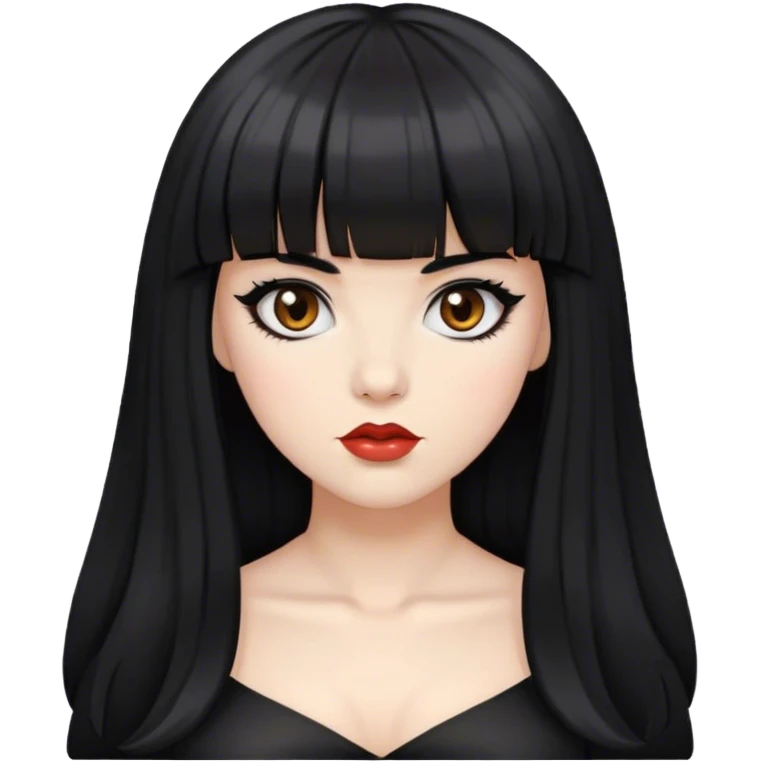 woman with black betty bangs and black long hair white skin and brown eyes emoji