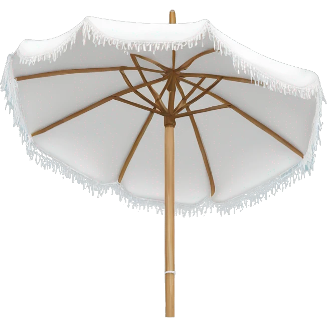White beach umbrella with white tassels and a straight wooden pole emoji
