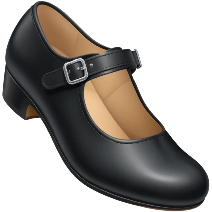 a girls black tap shoe with a velcro clasp and no laces emoji
