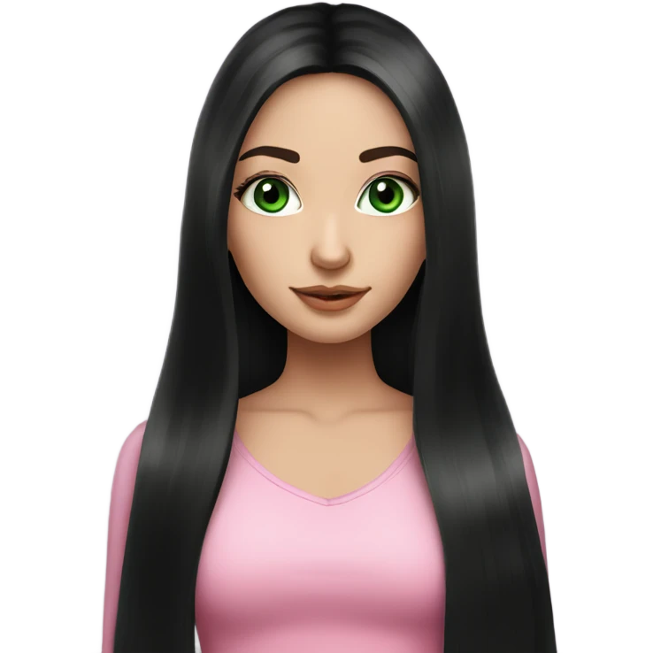 Beautiful Russian girl green eyes very long black hair pink clothes  emoji