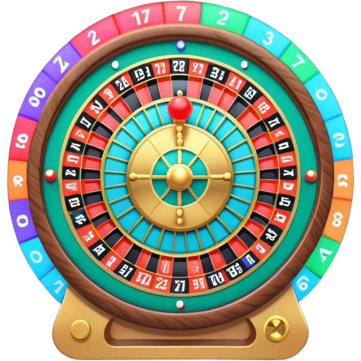 A 3D cartoon roulette wheel with spinning ball and colorful numbers, glowing casino lights, Memoji-style. emoji