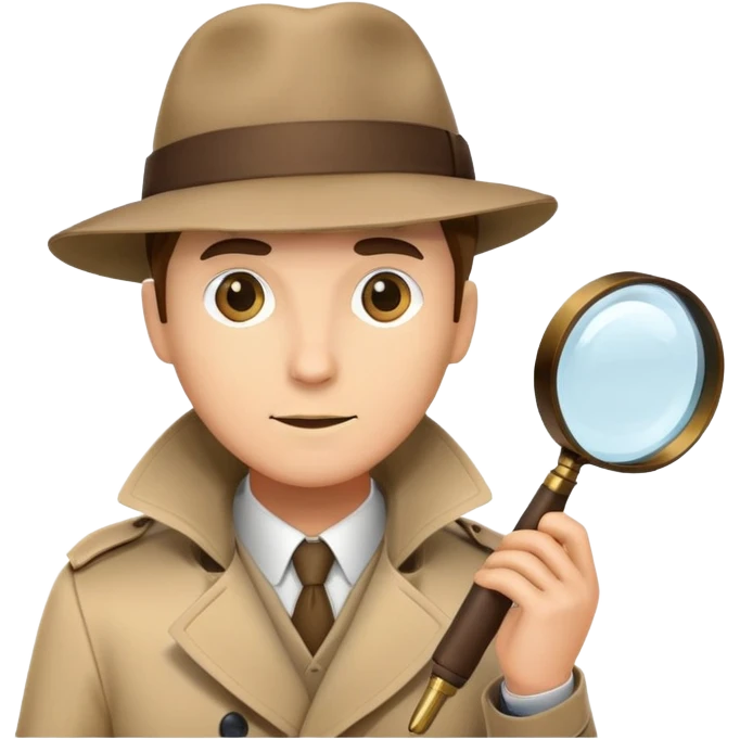 detective with magnifying glass, trench coat and hat emoji