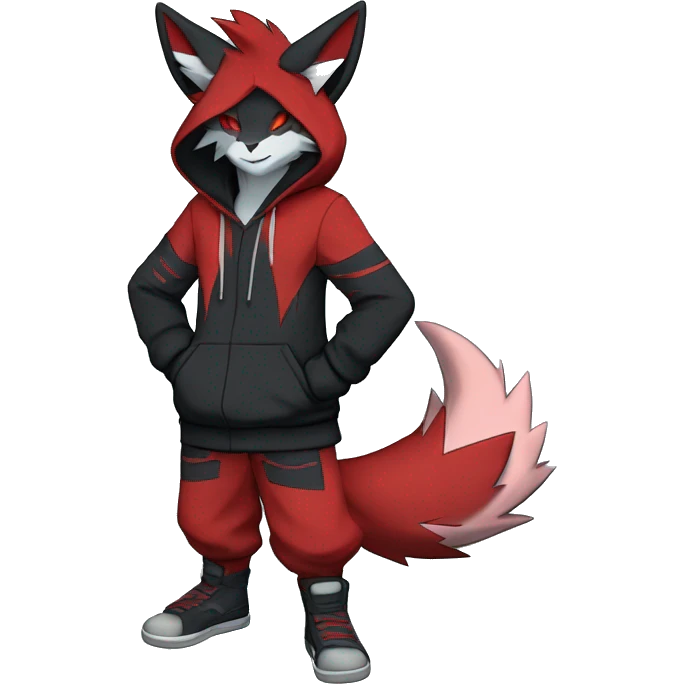 Edgy Cool Anthro Zoroark-Zangoose-Litten Fakemon Fursona Hoodie Full Body emoji