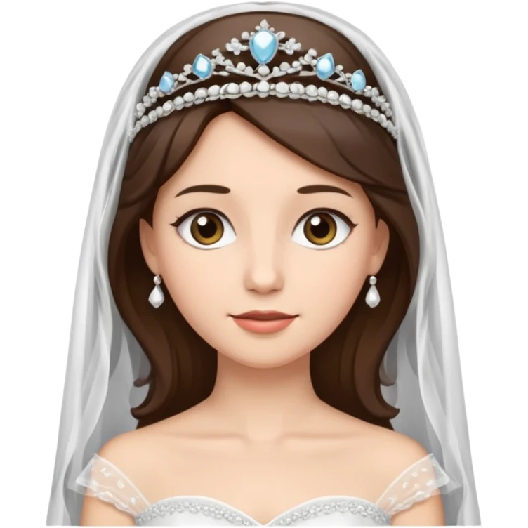 bride veil, brunette hair and tiara,  emoji