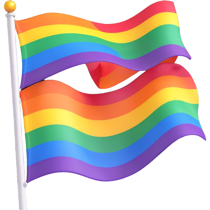 gay pride rainbow flag, waving, vibrant and shiny emoji