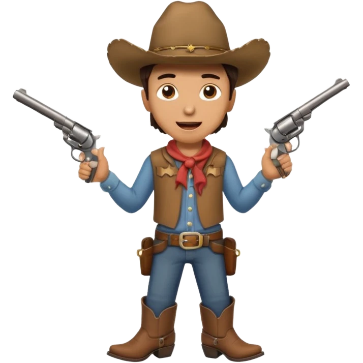A young cowboy with oversized boots, excited expression, and a tiny toy revolver.
 emoji