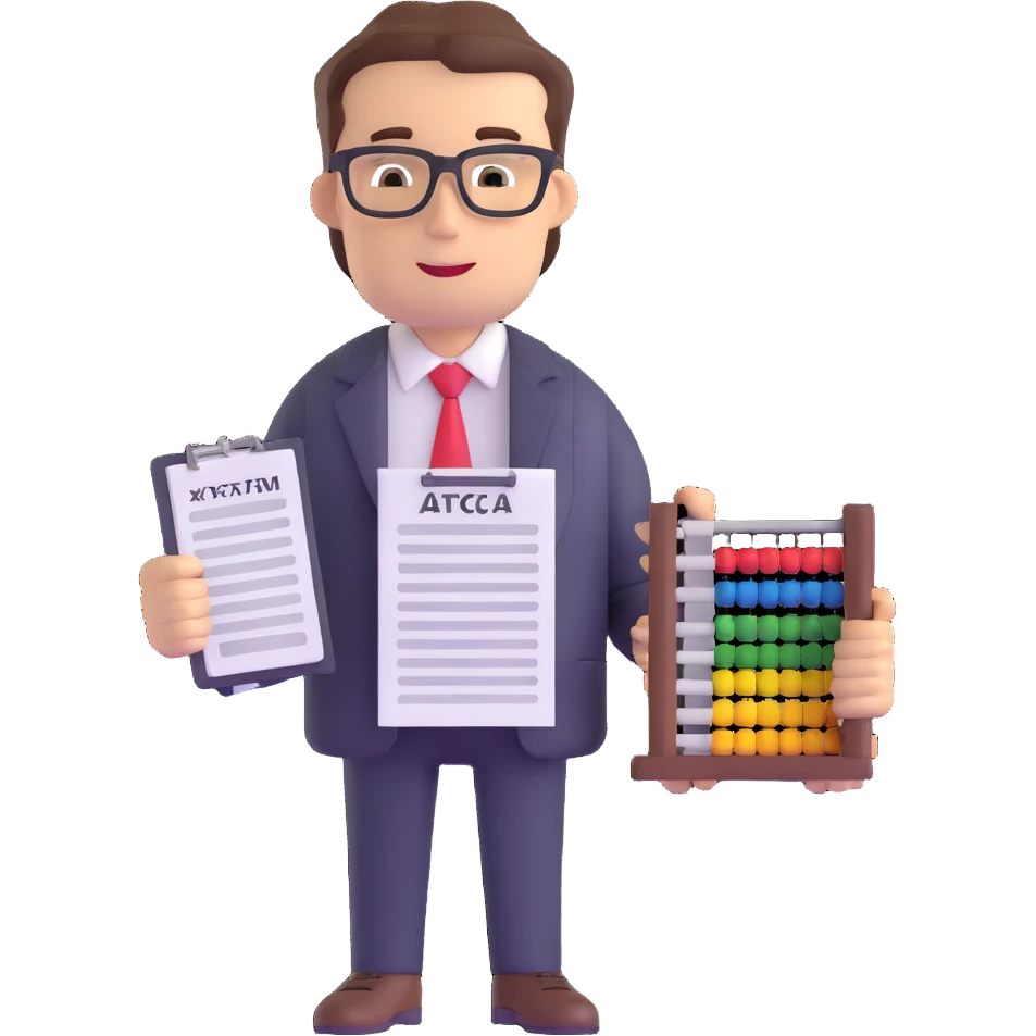 male accountant with tax forms, abacus and spreadsheet emoji