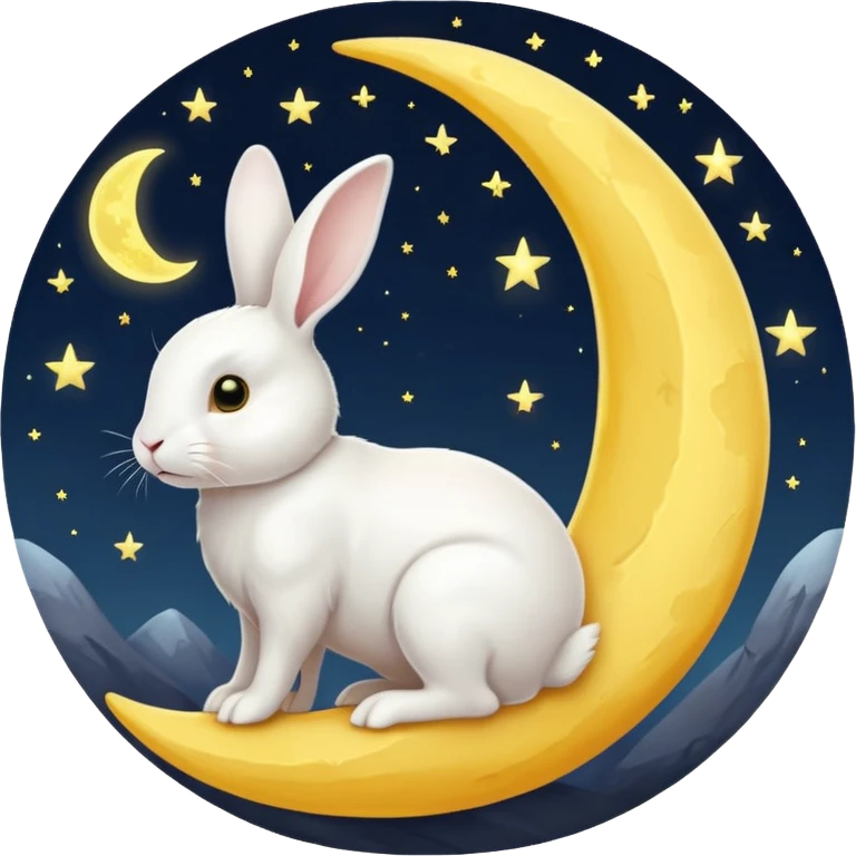 a white bunny in the foreground (no small details) and a large crescent moon in the background

minimal art versions please 2 colours, white and yellow emoji