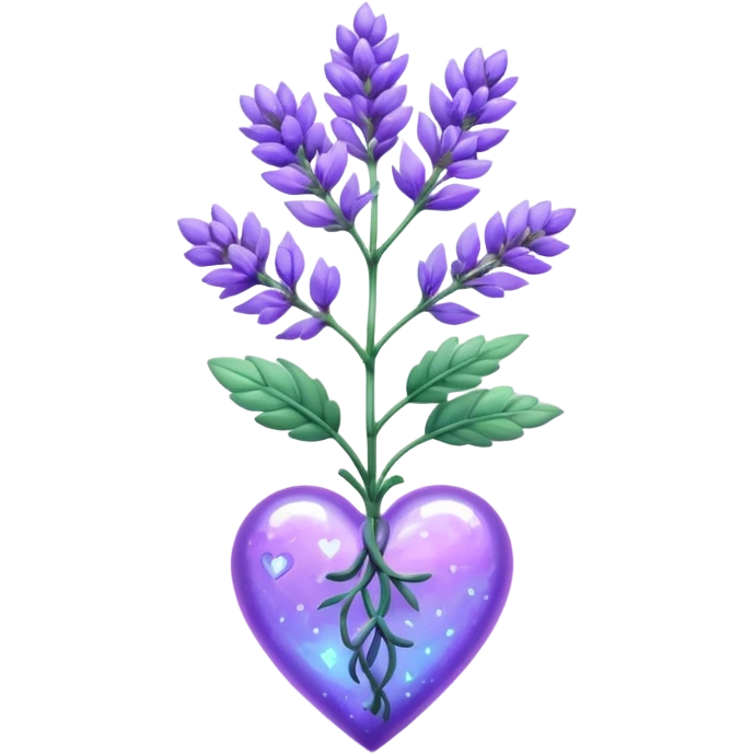 create a holographic lavender plant that wraps around a lavender colored heart emoji