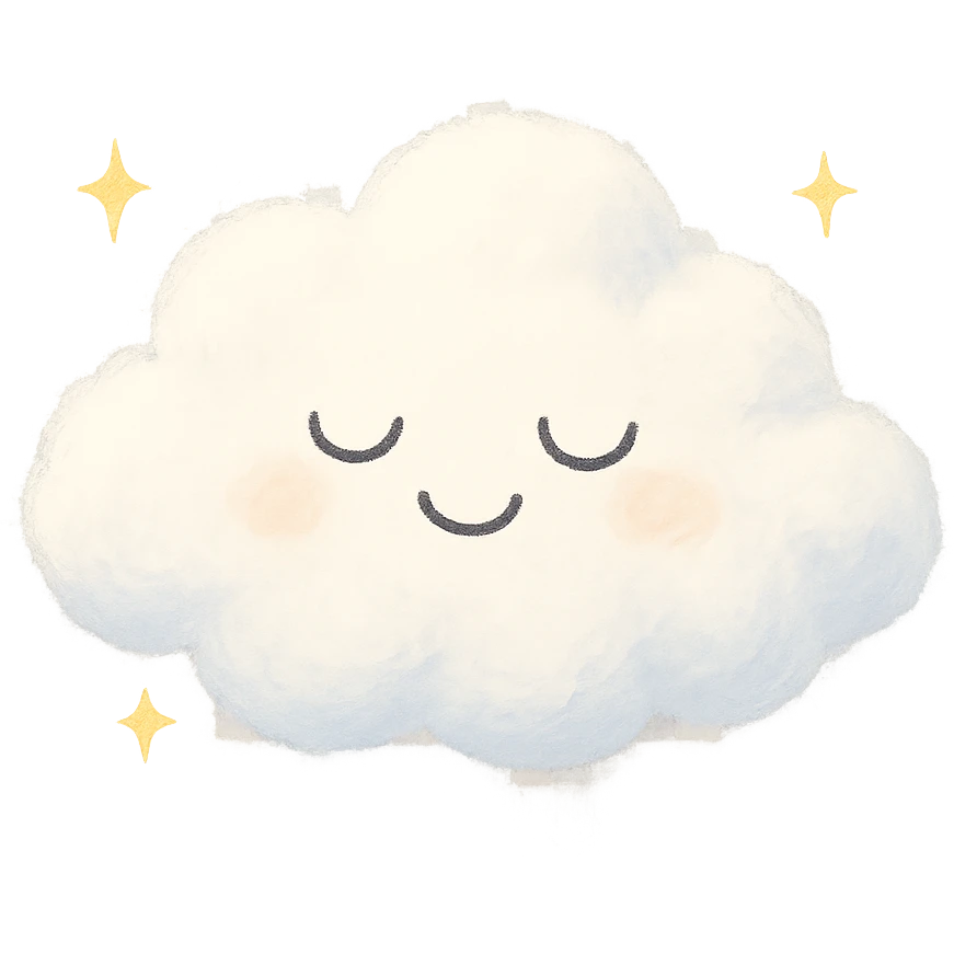 gentle fluffy cloud with peaceful smile, closed eyes, and subtle sparkles, evoking tranquility and relaxation emoji