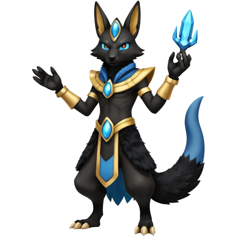 Black Dark Furry Fluffy Modern Futuristic Lucario-Anubis-fusion full body emoji