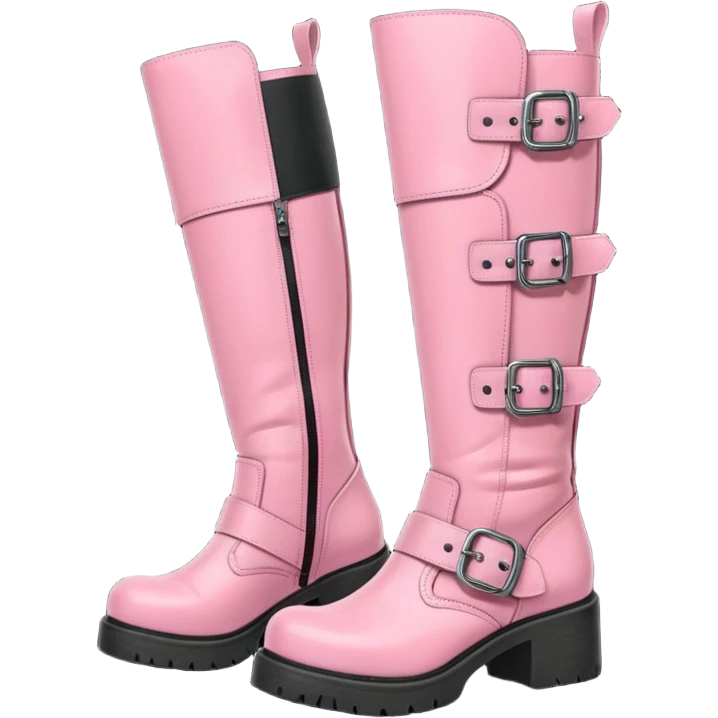 A pair of knee high pink boots, grunge, new rock style with buckles emoji