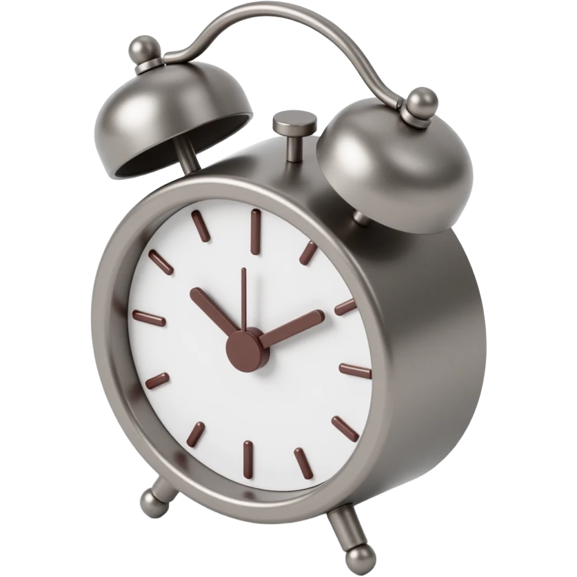 realistic metallic alarm clock icon, skeuomorphism style emoji