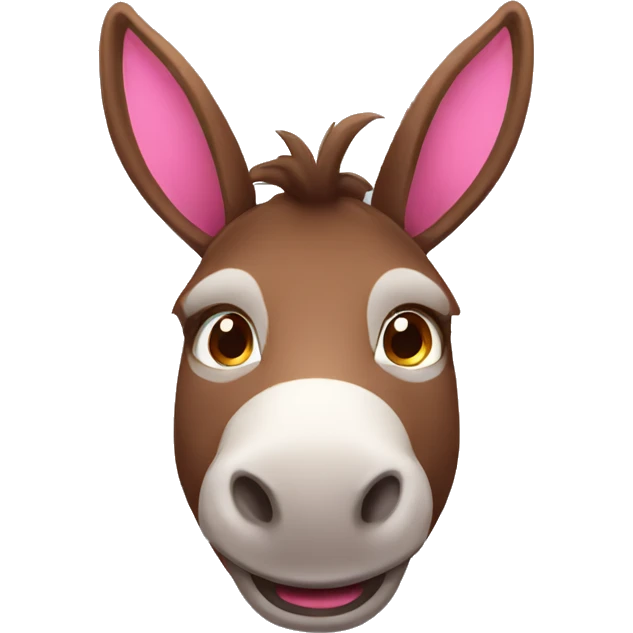 innocent smiling brown donkey face with pink ears emoji