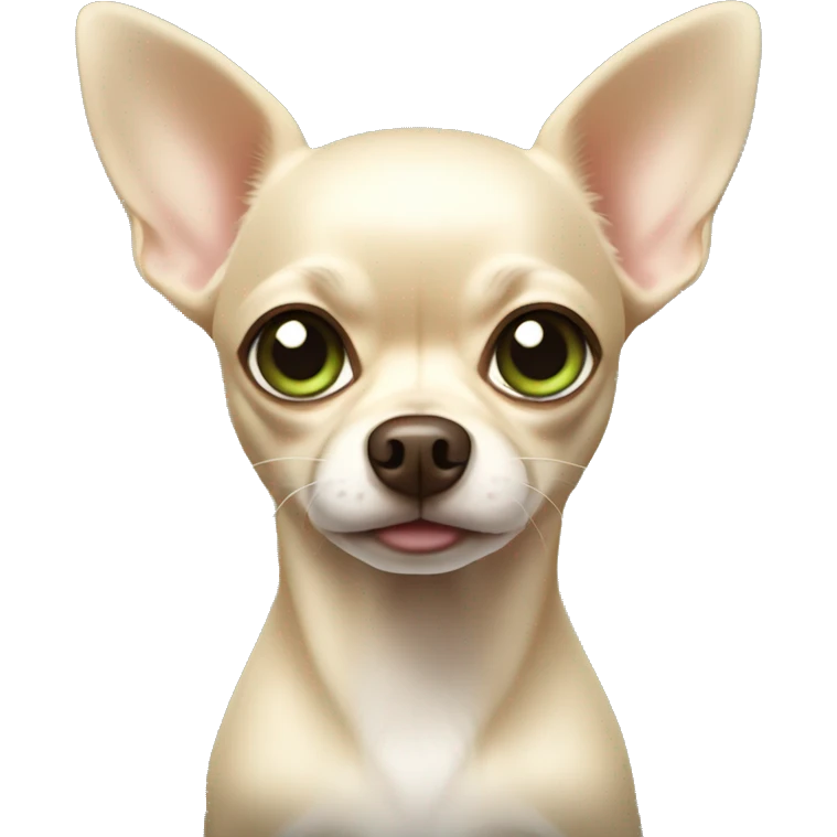 Dark cream chihuahua with light green eyes and big ears emoji