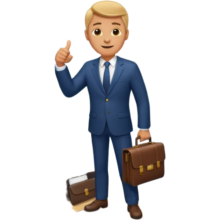 man with a briefcase, standing on a mountain of files, showing a thumbs up emoji emoji