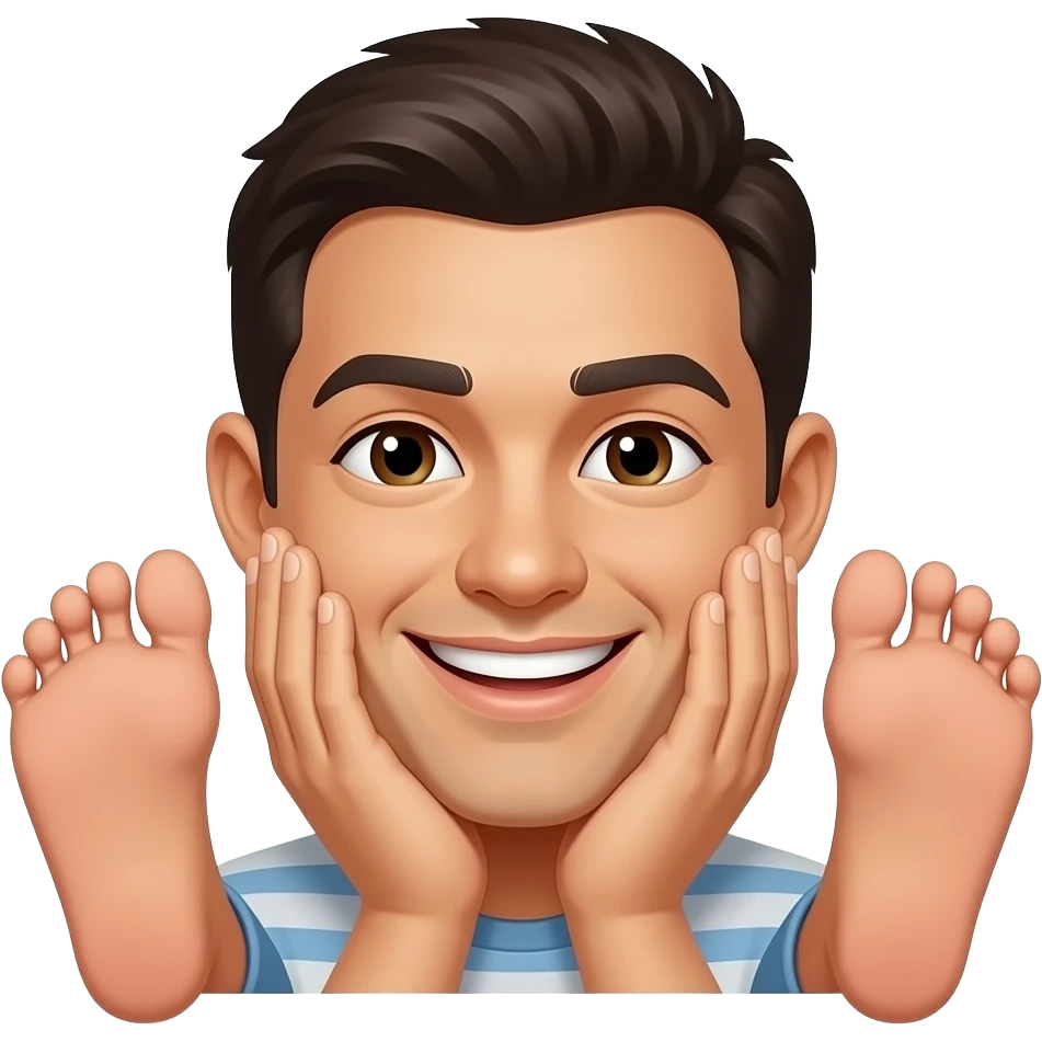 I want 😊 with hands cupping the bottom of their face and two feet coming up from behind. emoji