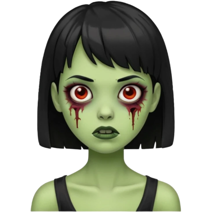 garota zumbi verdecom os cabelos pretos com franja curta emoji