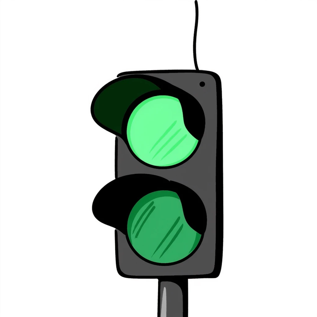 hand-drawn green traffic light with illuminated green signal emoji