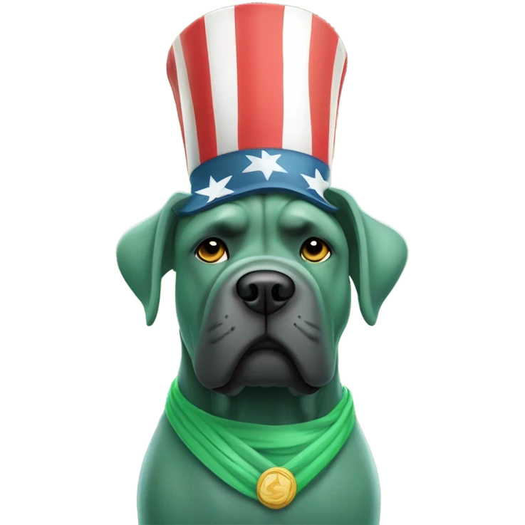  A green-colored Cane Corso dressed as the Statue of Liberty. emoji