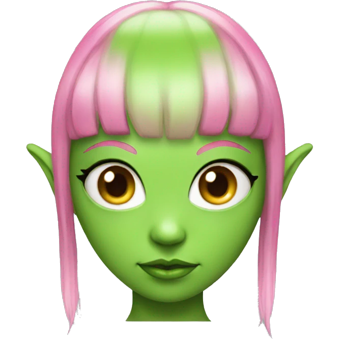 green alien girl with elf ears and pink hair emoji