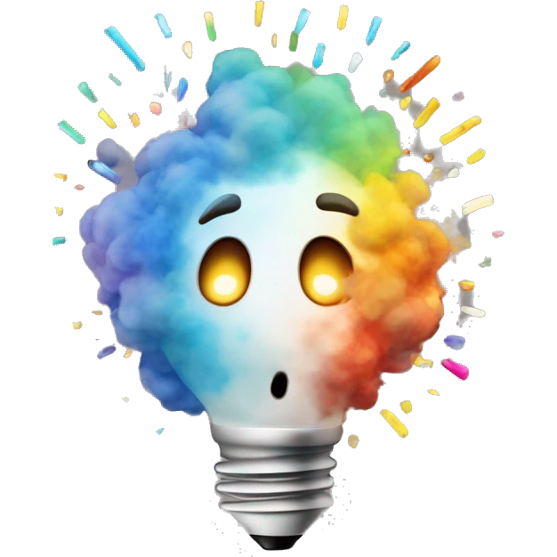 emoji like exploding head but instead of smoke and fire coming out of the head, use light bulbs, confetti and colors representing ideas emoji