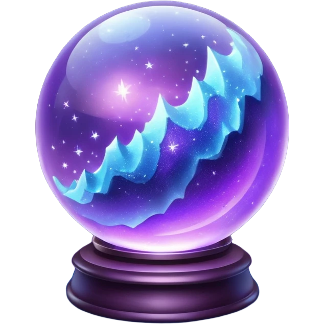 a magical glass sphere filled with flaoted purple and blue dust, glowing, shining 3d emoji