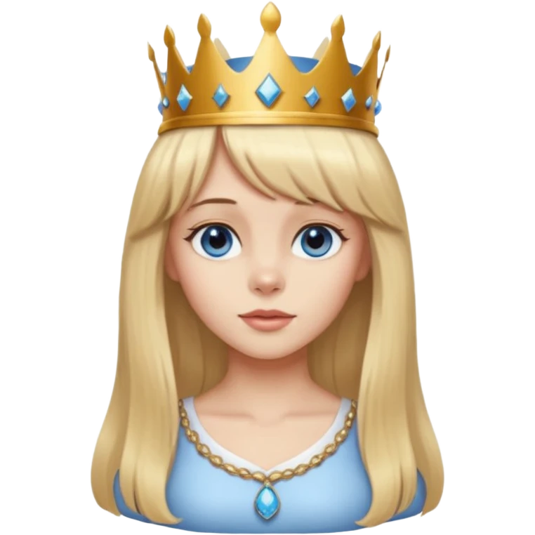 simple Blonde girl bust with bangs, long straight seductive hair and blue eyes, and a simple crown. giving cockerspaniel energy emoji