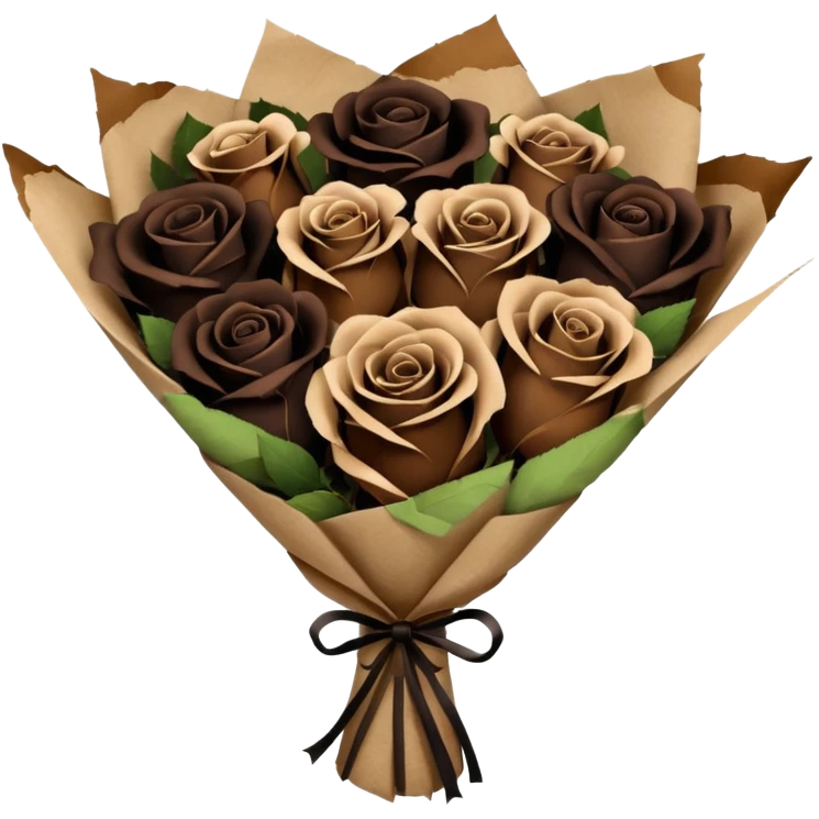 boquete of brown and black roses in a paper package emoji
