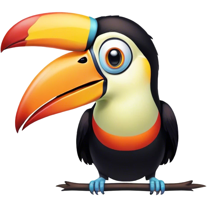 Cinematic Comical Toucan Portrait Emoji, Head tilted dramatically with an exaggeratedly shocked expression, featuring a boldly colored beak and wide, comically expressive eyes full of humorous disbelief, Simplified yet hilariously expressive features, highly detailed, glowing with a slightly sassy tropical glow, high shine, dramatic yet playful, stylized with an air of quirky exotic attitude, soft glowing outline, capturing the essence of a meme-worthy toucan that looks ready to side-eye its way into viral fame! emoji