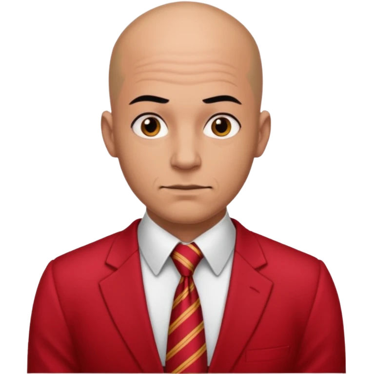 man Bald with red necktie, red dress, heavy tattoos. emoji