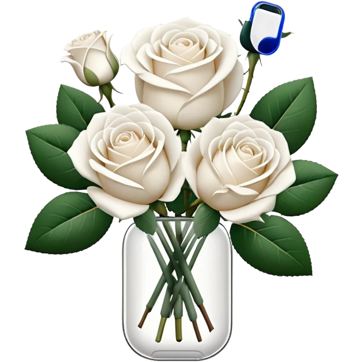 White rpse boquet and an airpods emoji