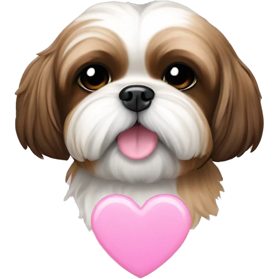 Shih tzu dog short brown ears with pink heart pendant emoji