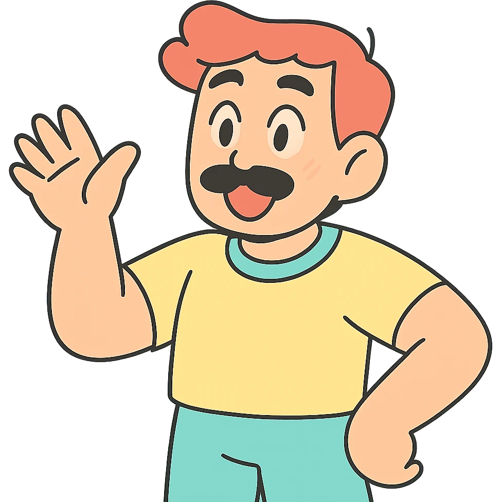 asian man with black mustache and red hair, 90's anime style, pastel toon style emoji