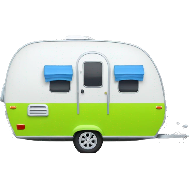 Realistic lime green and blue camping travel trailer isolated.  emoji