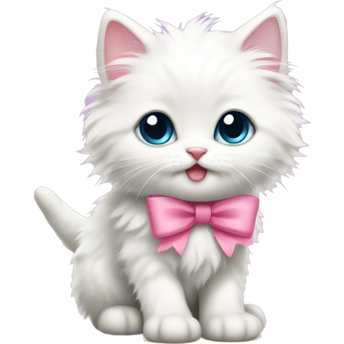cute white fluffy kitten with pink bow emoji