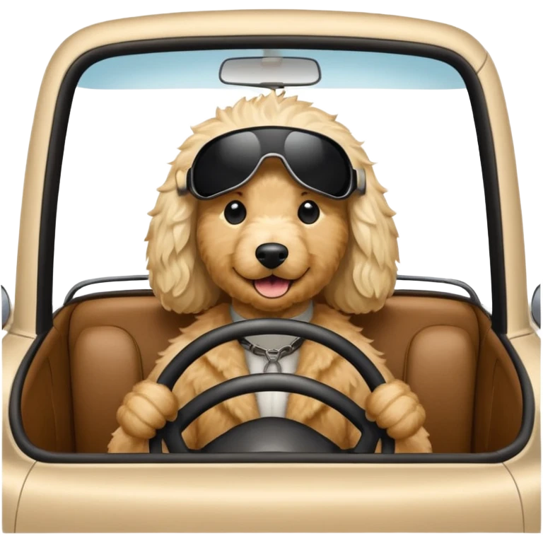 White blonde golden doodle driving car emoji