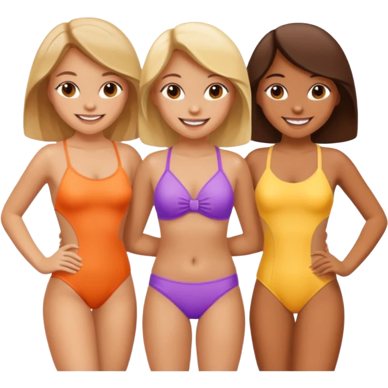 make three girls in bathing suits emoji