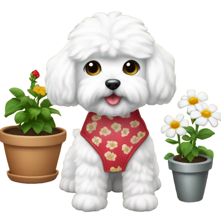 Bichon maltes working as gardener  emoji