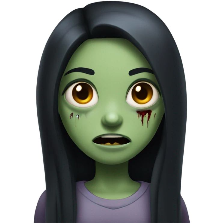 girl zombie with black long hair with teeth and serious face  emoji