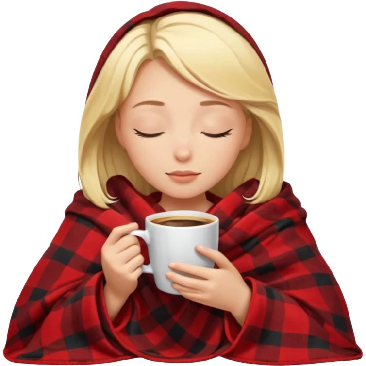 Blonde girl inside a blanket sipping coffee eyes closed emoji