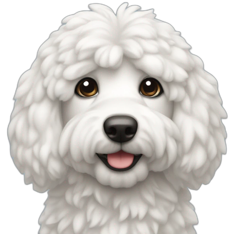 caniche blanco con correa azul y pelado emoji