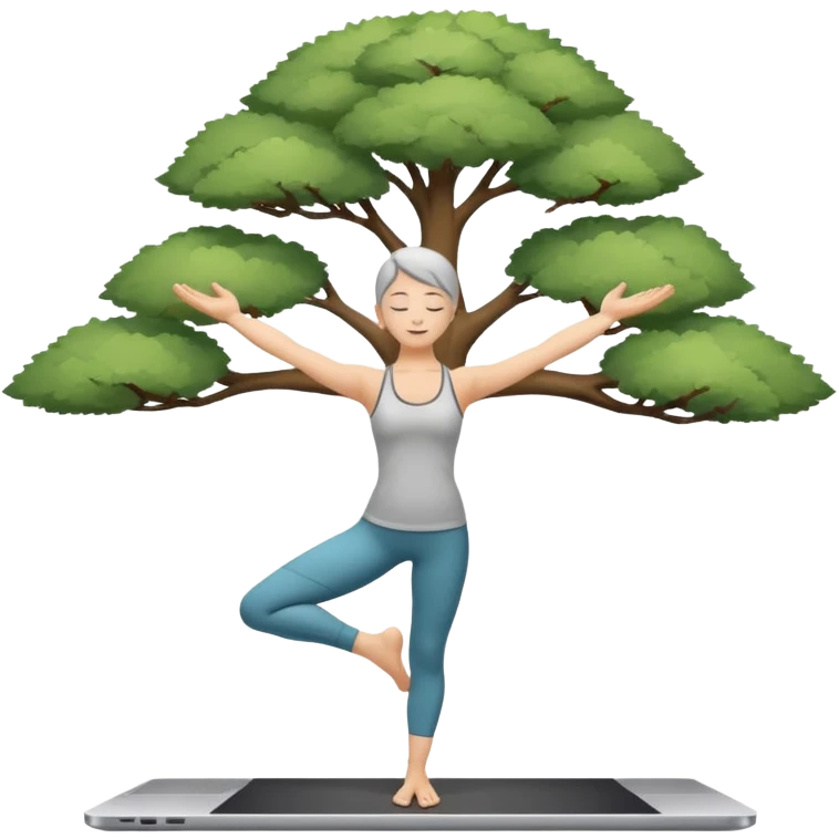 a laptop doing yoga, in tree pose emoji
