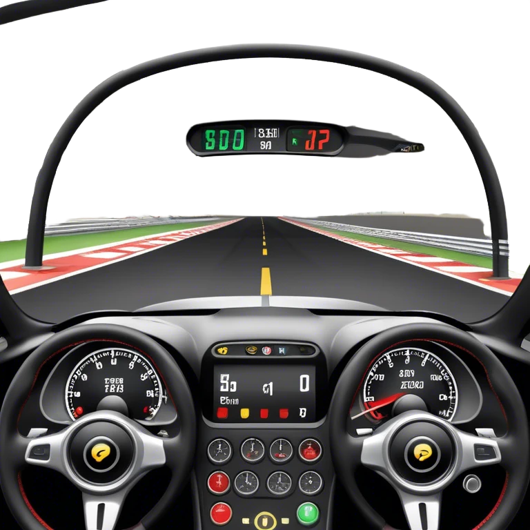 An icon showing a racing game interface, inspired by Grand Turismo. The design features a garage with a selection of high-performance cars, along with race track visuals in the background. Speedometer, lap timer, and other HUD elements add to the excitement. Transparent background emoji