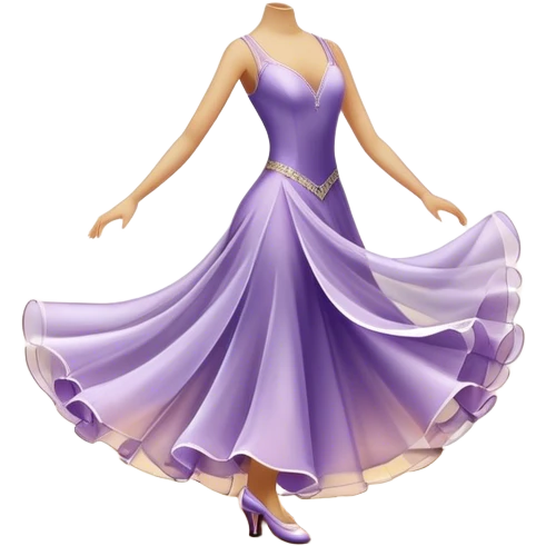  Icon for Ballroom Dance: elegant dance shoes, a flowing ballroom dress and a dance floor with soft lighting. The icon should capture the grace, elegance, and style of ballroom dancing. Transparent background. emoji