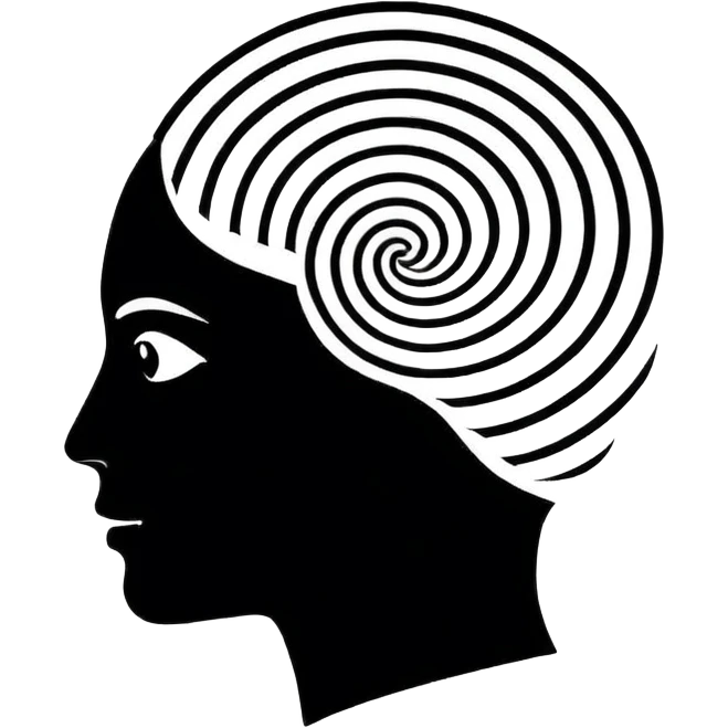 Minimalistic flat vector icon, iOS style, thin black contour on white background. Human head silhouette with spiral inside. Clean, no text, no shadows.
 emoji