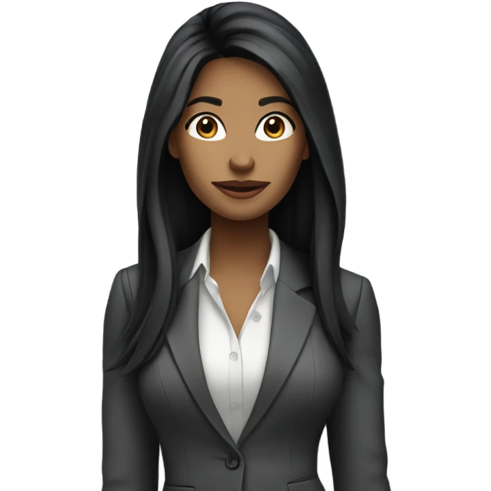 Woman with long black hair in a stylish business casual outfit  emoji