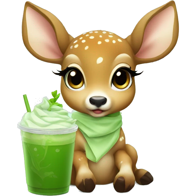 baby deer drinking iced matcha latte  emoji