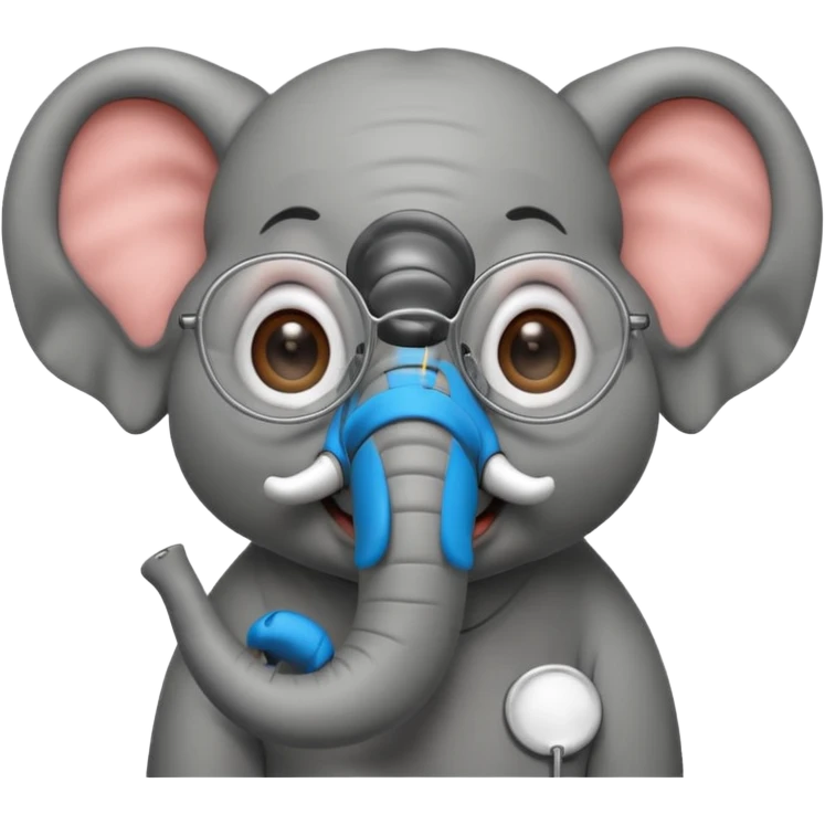 A cheerful elephant wearing round wire-rimmed glasses, with a small mole near the corner of its mouth emoji