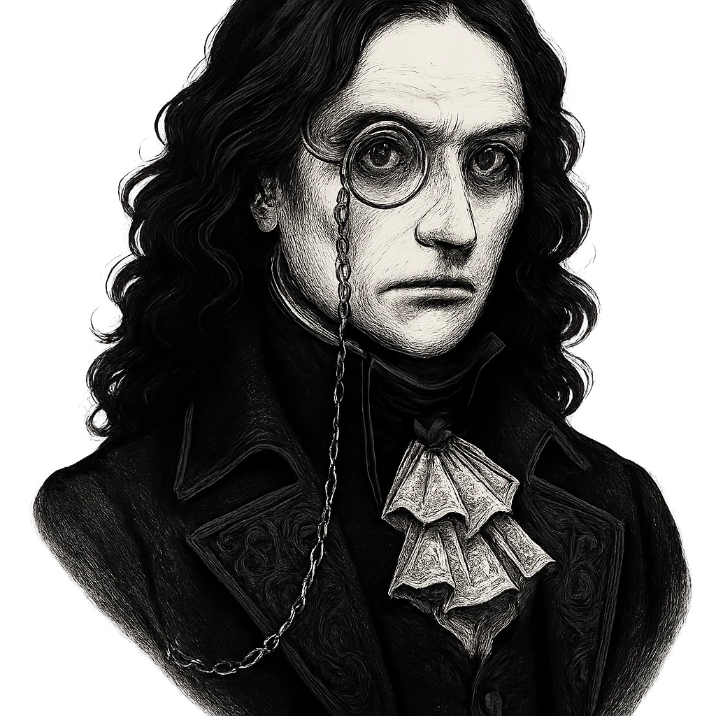 Aristocrat goth monocle, silver frame, chain, vintage gothic look emoji